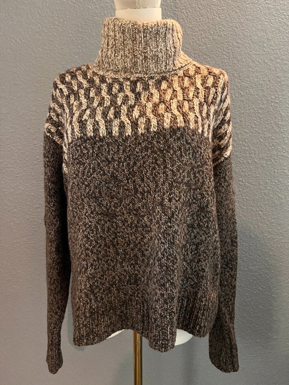 Veronica Beard Bia Brown Multi Wool Cashmere Blend Chunky Turtleneck Sweater - M